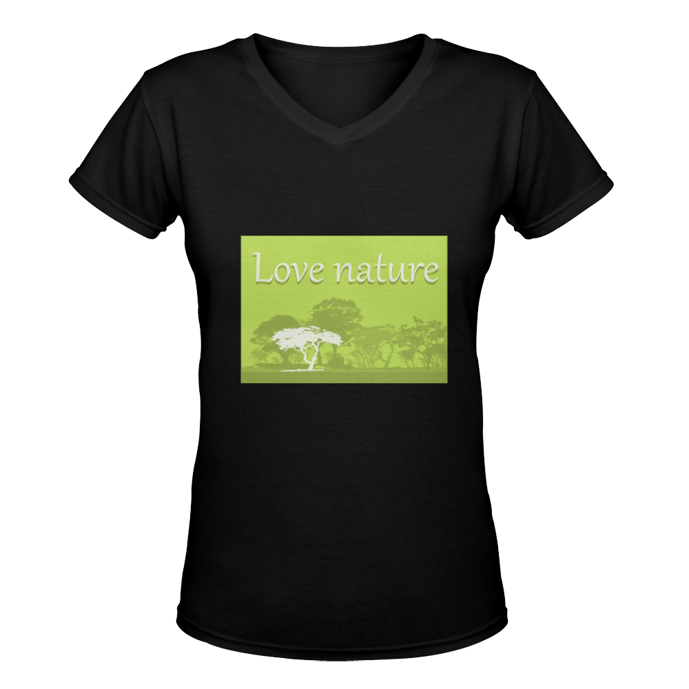 Love Nature Save World Animals Plants Environment Protection Women's Deep V-neck T-shirt (Model T19)