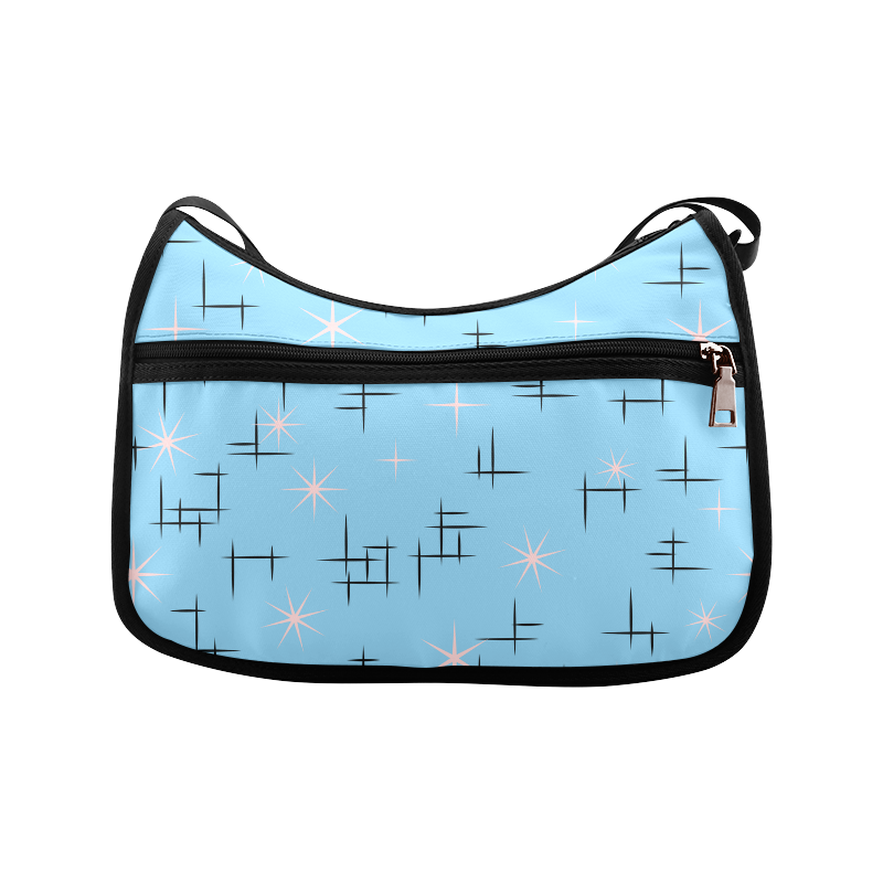 Abstract Lines and Pink Retro Stars on Baby Blue and Black Crossbody Bags (Model 1616)