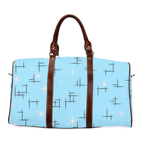 Mid Century Modern Stars Pattern on Baby Blue Retro Waterproof Travel Bag/Small (Model 1639)