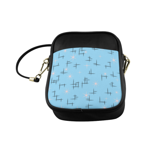 Abstract Lines and Pink Stars on Baby Blue and Black Retro Sling Bag (Model 1627)