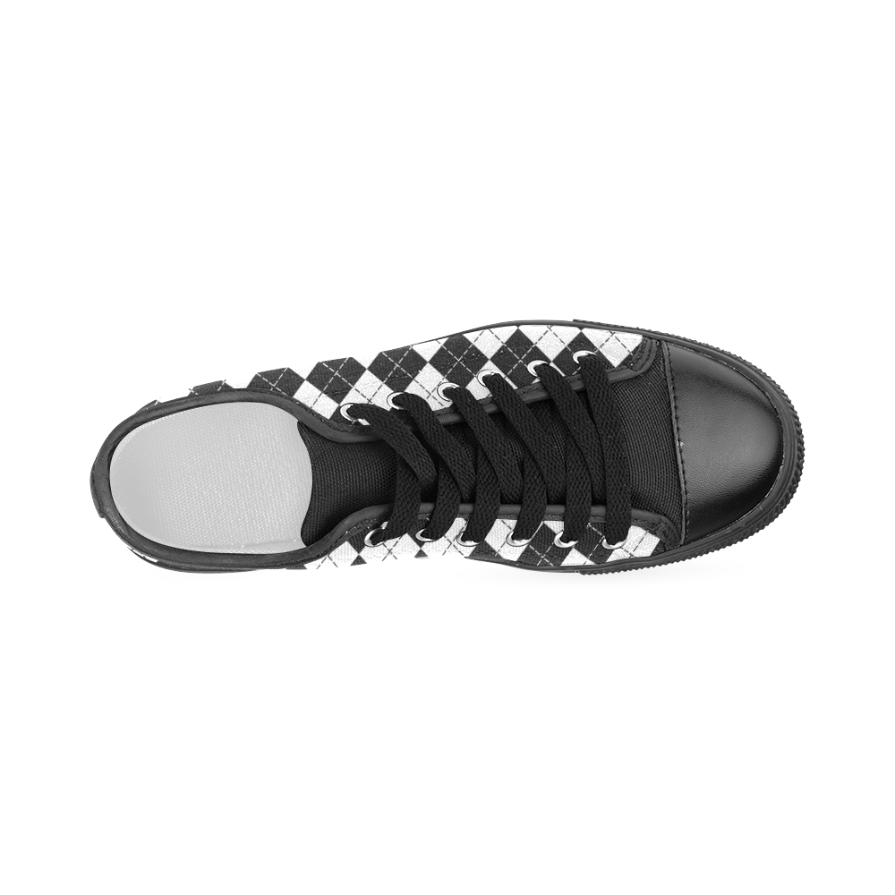 Black and White Argyle Men's Classic Canvas Shoes (Model 018)