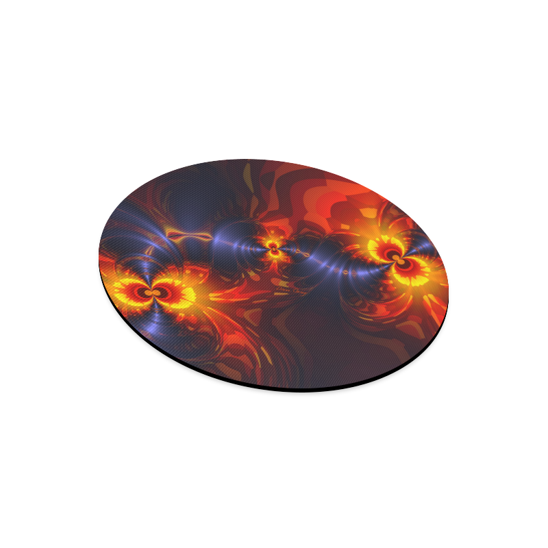 Butterfly Eyes, Abstract Violet Gold Wings Round Mousepad