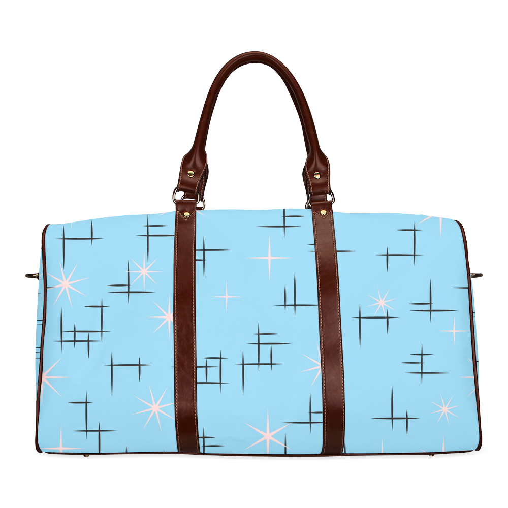 Mid Century Modern Stars Pattern on Baby Blue Retro Waterproof Travel Bag/Small (Model 1639)