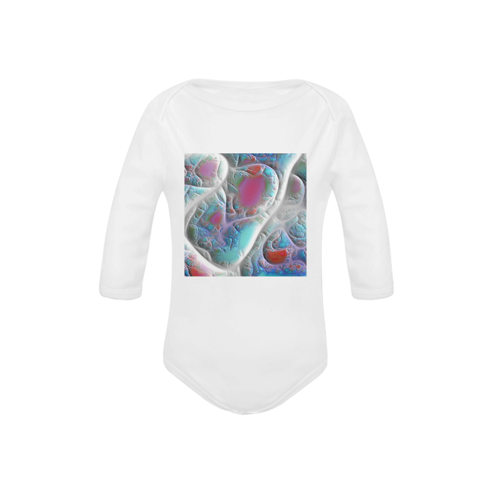 Blue & White Quilt, Abstract Delight Baby Powder Organic Long Sleeve One Piece (Model T27)
