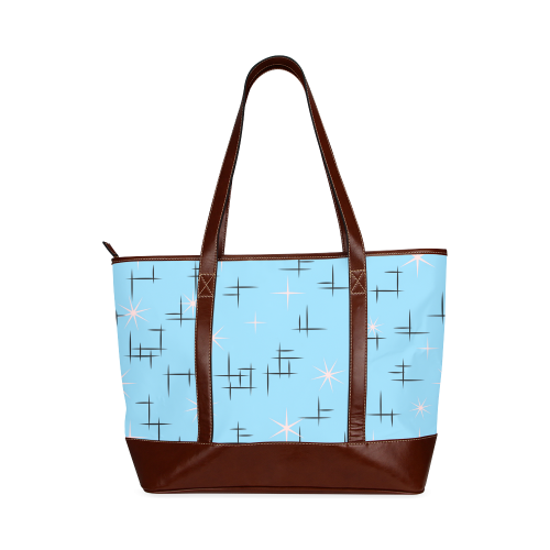 Abstract Lines and Pink Stars on Baby Blue Retro Tote Handbag (Model 1642)