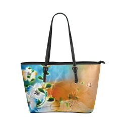 Wonderful glowing flowers Leather Tote Bag/Small (Model 1651)