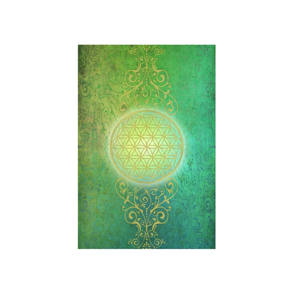 Symbol FLOWER OF LIFE vintage gold green Cotton Linen Wall Tapestry 40"x 60"