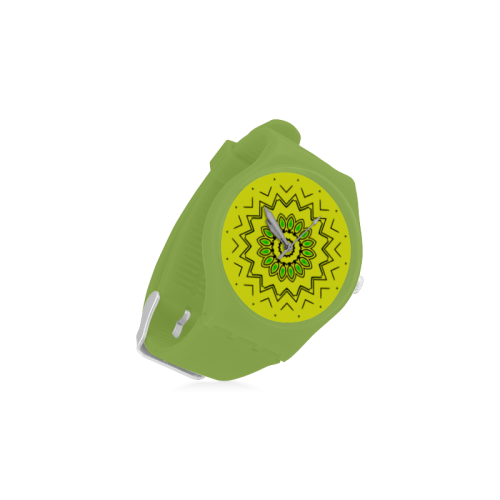 Mandala Green Black Unisex Round Rubber Sport Watch(Model 314)