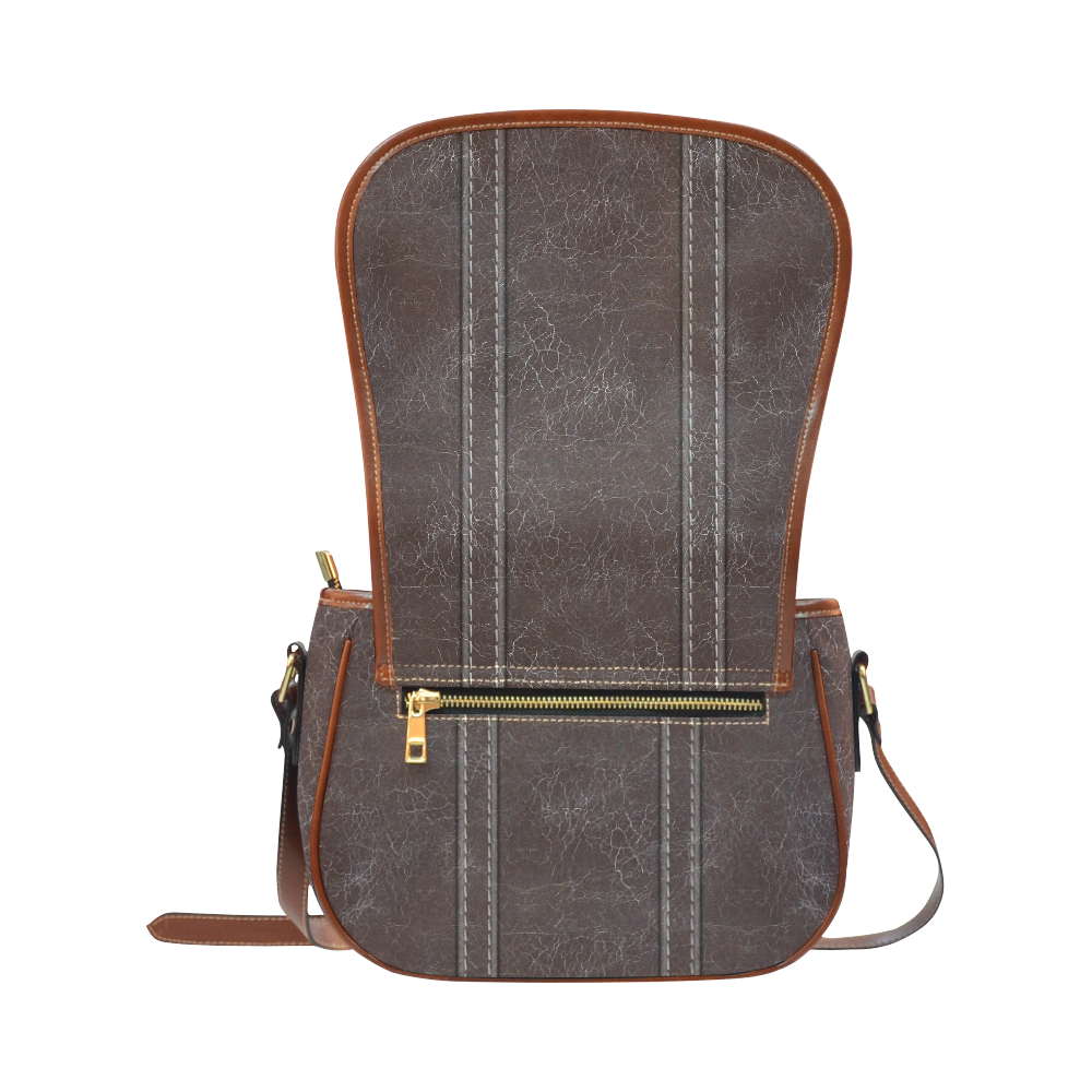 Brown Crackling With Stitching Saddle Bag/Large (Model 1649)