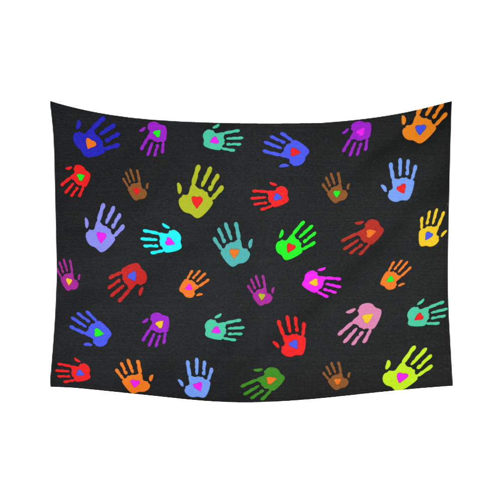 Multicolored HANDS with HEARTS love pattern Cotton Linen Wall Tapestry 80"x 60"
