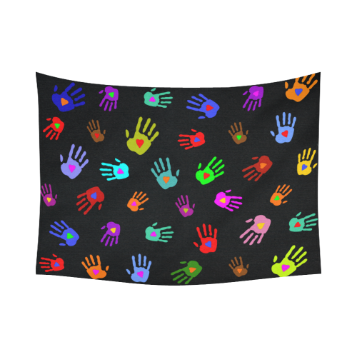 Multicolored HANDS with HEARTS love pattern Cotton Linen Wall Tapestry 80"x 60"