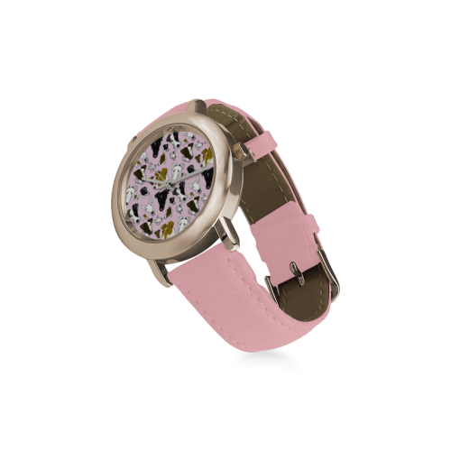 Smooth fox Terrier Plaid pink Women's Rose Gold Leather Strap Watch(Model 201)