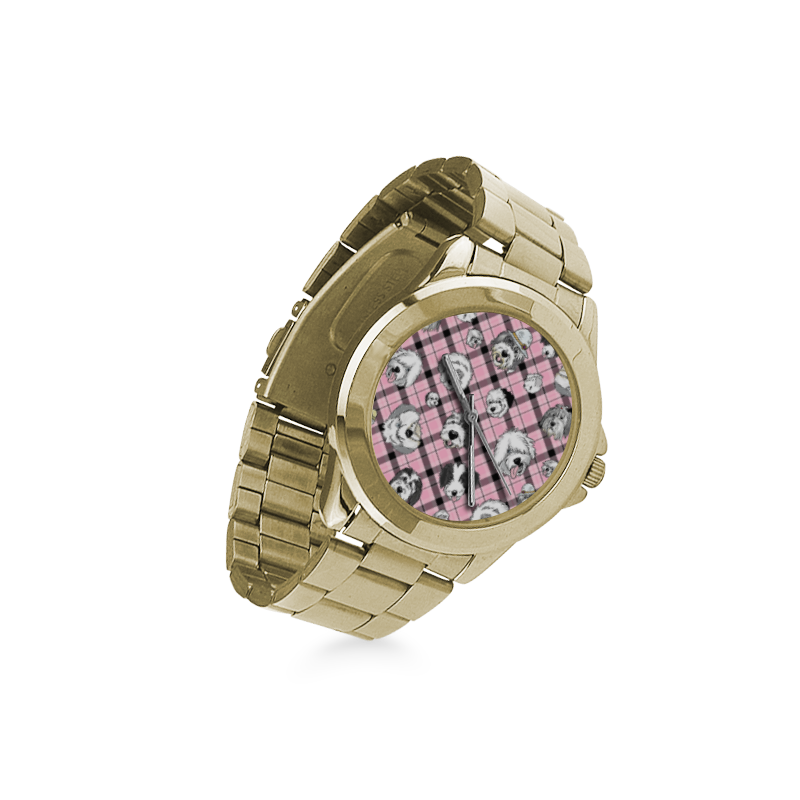 Oes Faces Pink Plaid Custom Gilt Watch(Model 101)