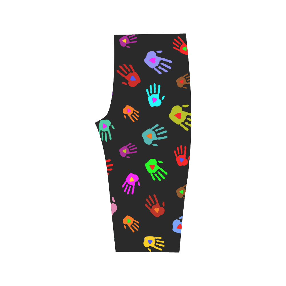 Multicolored HANDS with HEARTS love pattern Hestia Cropped Leggings (Model L03)