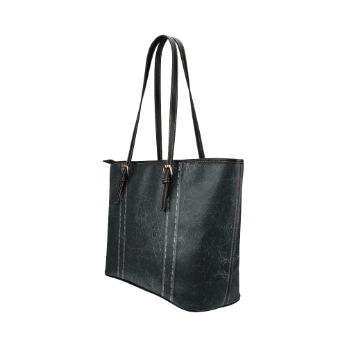 Black  Crackling With Stitching Leather Tote Bag/Large (Model 1651)