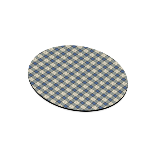 Classic Tartan Squares Fabric - blue beige Round Mousepad