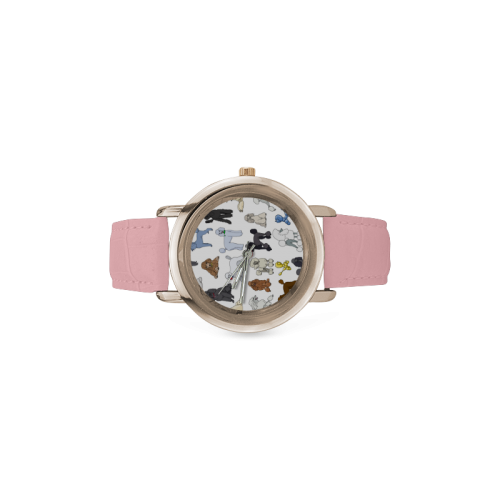 poodles white Women's Rose Gold Leather Strap Watch(Model 201)