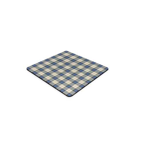 Classic Tartan Squares Fabric - blue beige Square Coaster