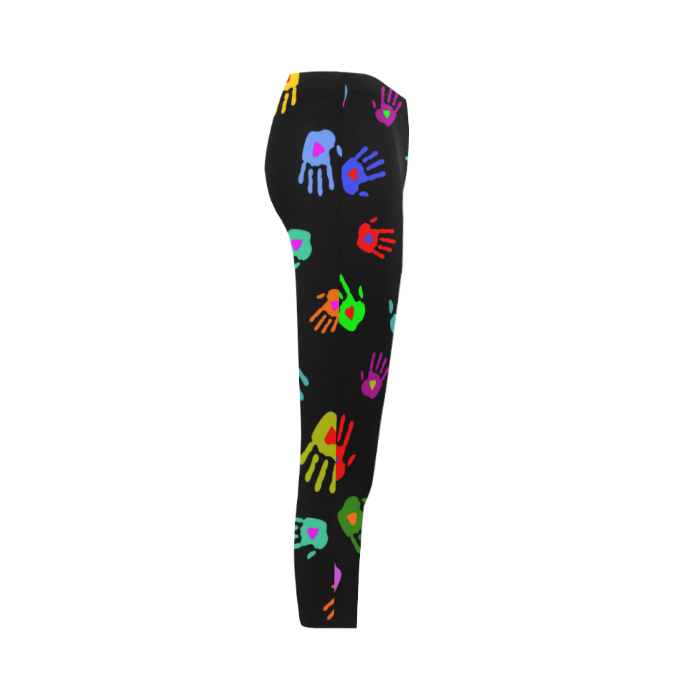 Multicolored HANDS with HEARTS love pattern Capri Legging (Model L02)