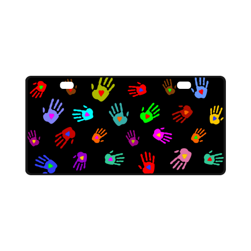 Multicolored HANDS with HEARTS love pattern License Plate
