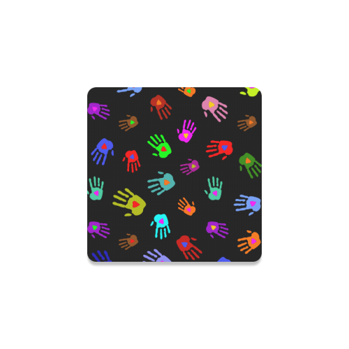Multicolored HANDS with HEARTS love pattern Square Coaster