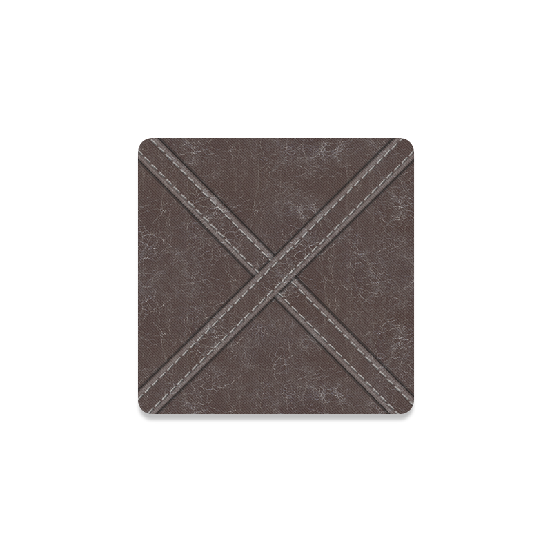 Brown  Crackling Pattern 'X' Stitching Square Coaster