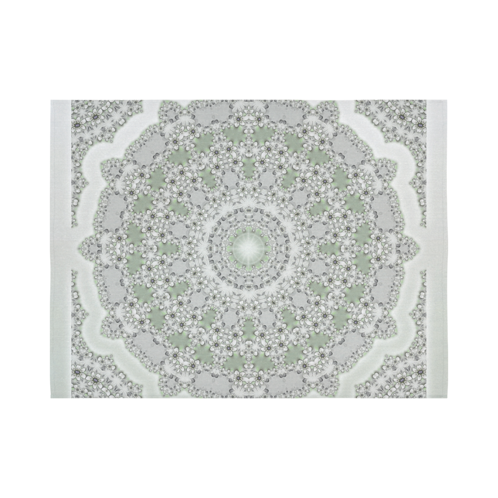 Kaleidoscope Fractal Mandala Frame Grey Green Cotton Linen Wall Tapestry 80"x 60"