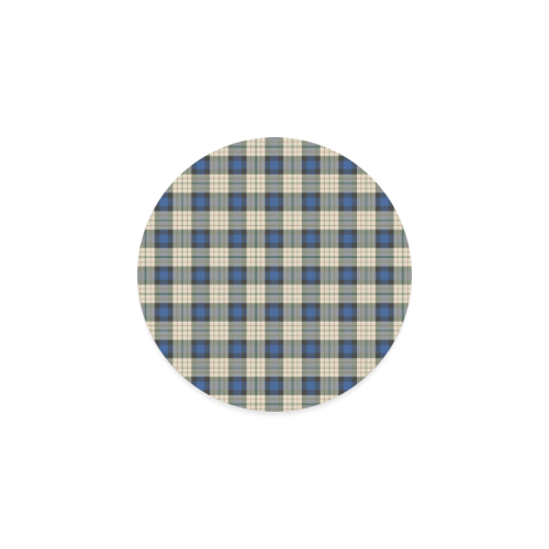 Classic Tartan Squares Fabric - blue beige Round Coaster