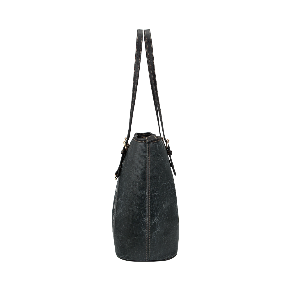 Black  Crackling With Stitching Leather Tote Bag/Large (Model 1651)