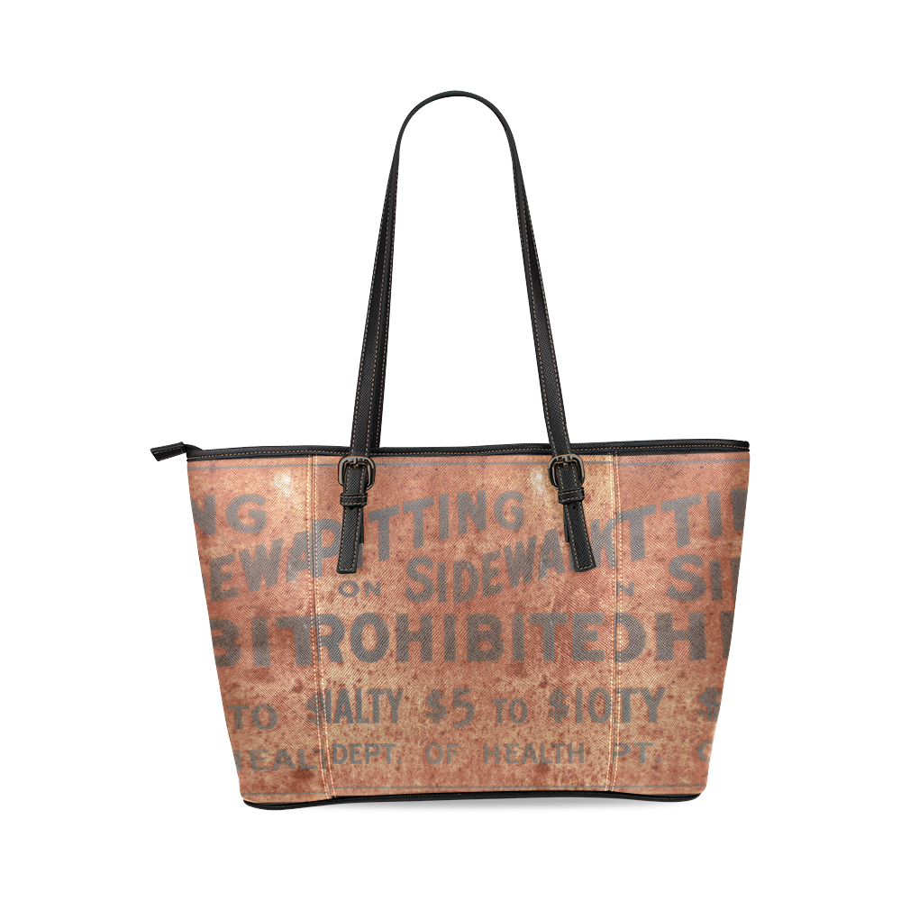 Spitting prohibited, penalty Leather Tote Bag/Small (Model 1640)