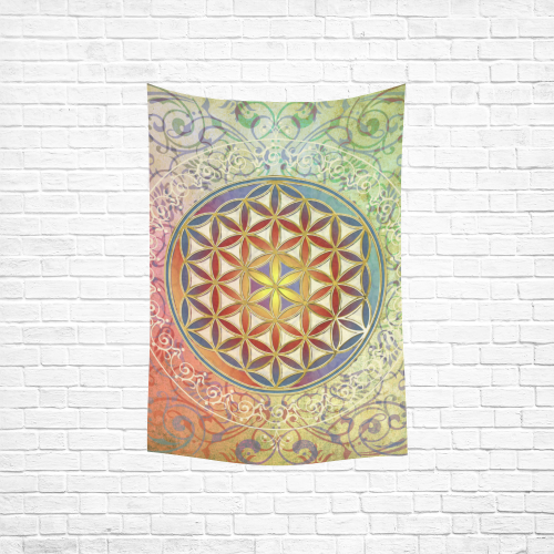 FLOWER OF LIFE vintage ornaments green red Cotton Linen Wall Tapestry 40"x 60"
