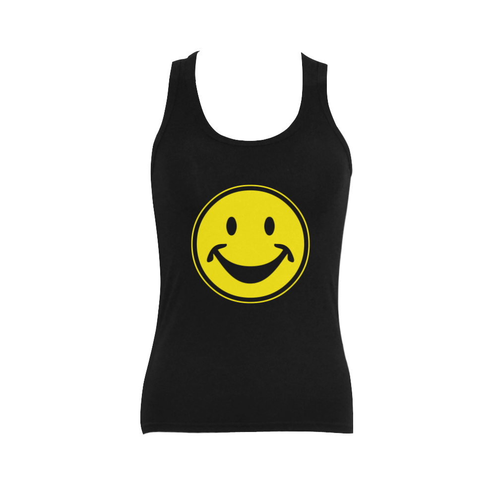 Funny yellow SMILEY for happy people Women's Shoulder-Free Tank Top (Model T35)
