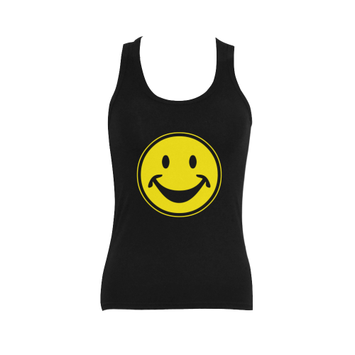 Funny yellow SMILEY for happy people Women's Shoulder-Free Tank Top (Model T35)