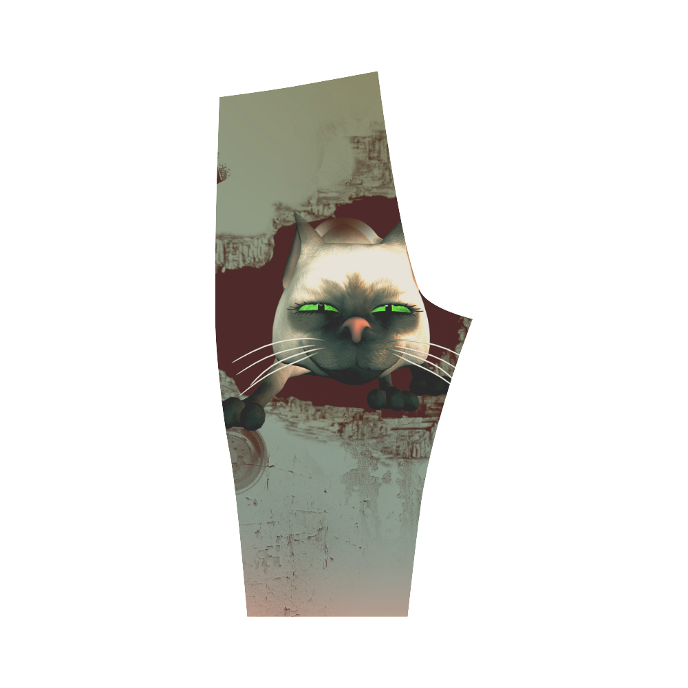Funny, cute cartoon cat Hestia Cropped Leggings (Model L03)