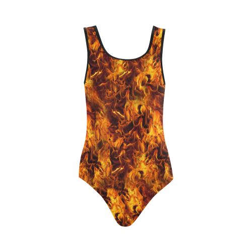 Flaming Fire Pattern Vest One Piece Swimsuit (Model S04)
