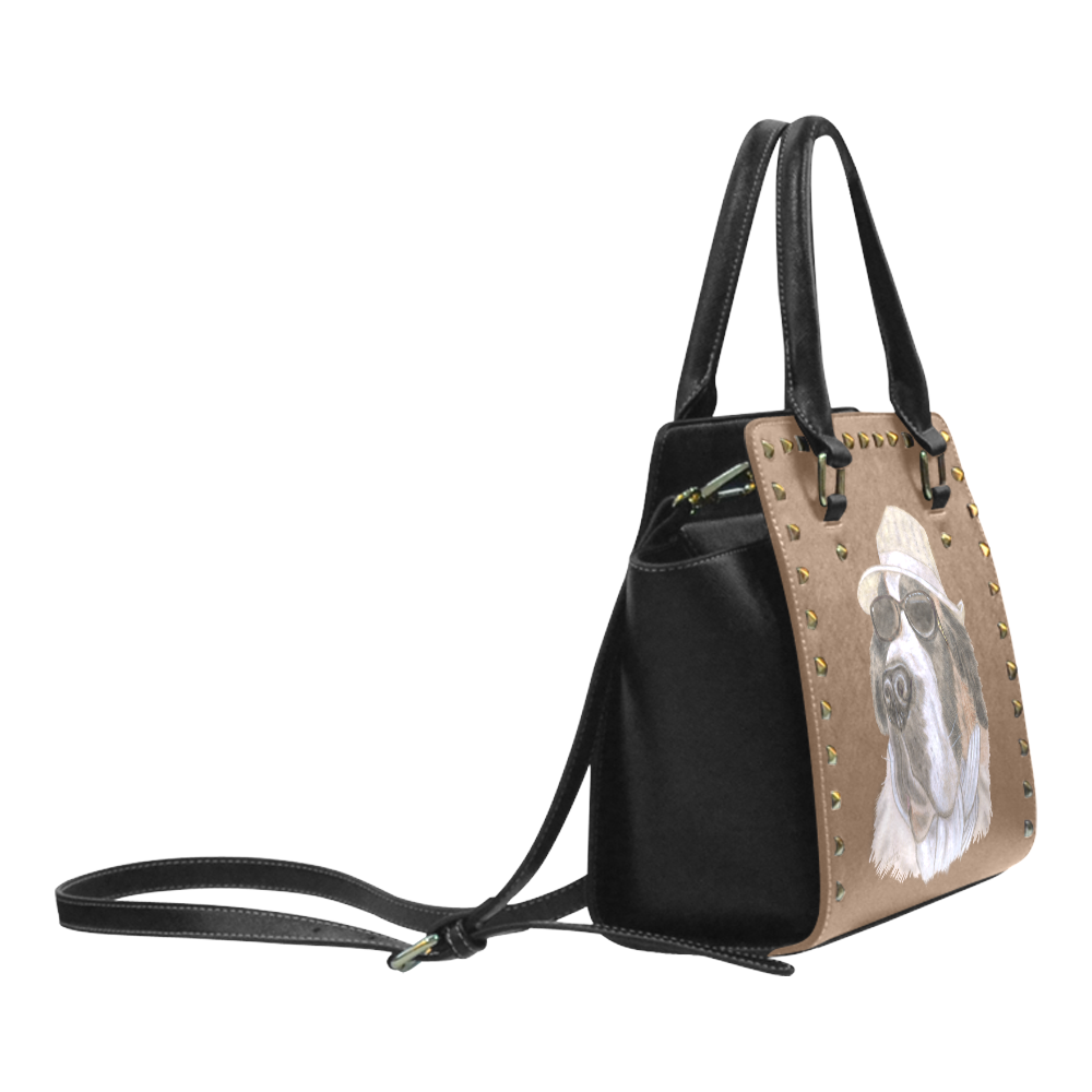 Cool Barney brown Rivet Shoulder Handbag (Model 1645)
