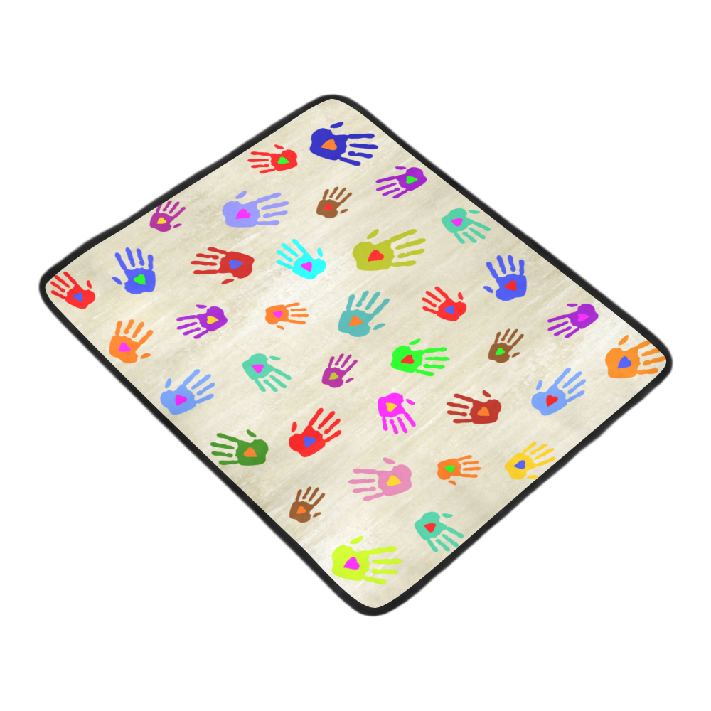 Multicolored HANDS with love HEARTS pattern Beach Mat 78"x 60"