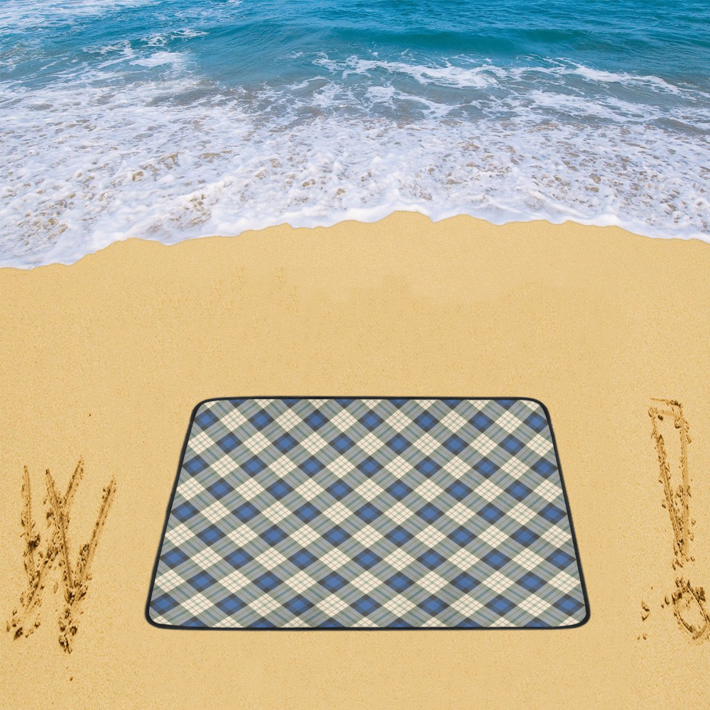 Classic Tartan Squares Fabric - blue beige Beach Mat 78"x 60"
