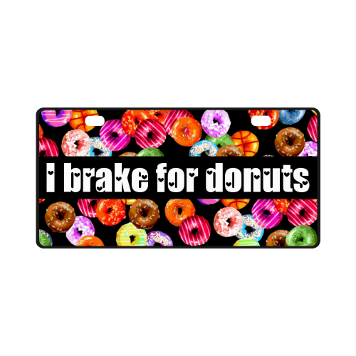 Colorful YUMMY DONUTS + I brake for donuts :-) License Plate