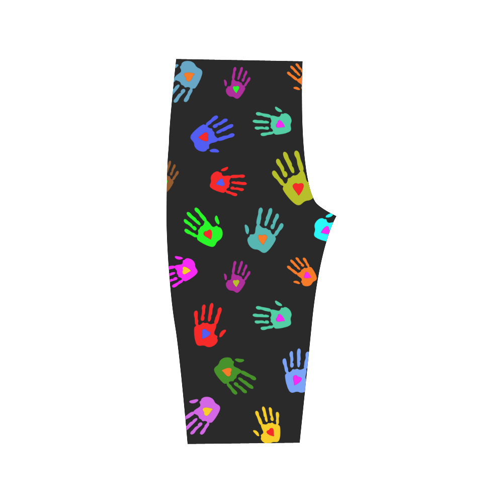 Multicolored HANDS with HEARTS love pattern Hestia Cropped Leggings (Model L03)