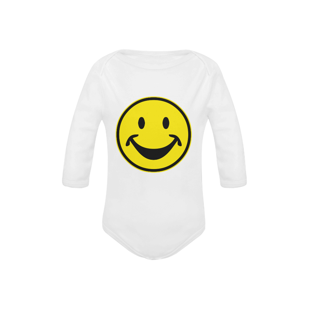 Funny yellow SMILEY for happy people Baby Powder Organic Long Sleeve One Piece (Model T27)