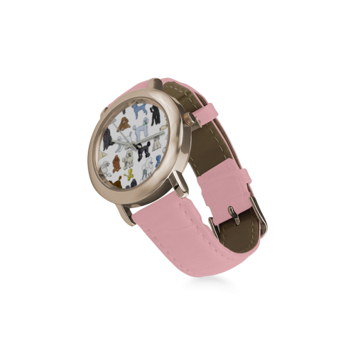 poodles white Women's Rose Gold Leather Strap Watch(Model 201)