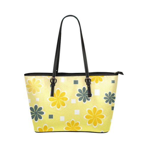 Joyful flowers Leather Tote Bag/Small (Model 1651)