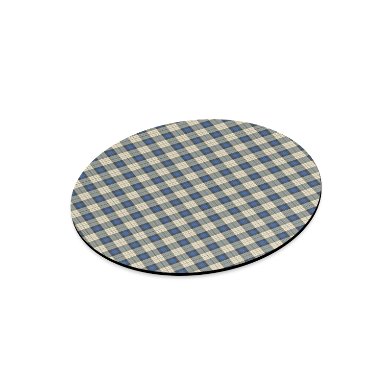 Classic Tartan Squares Fabric - blue beige Round Mousepad