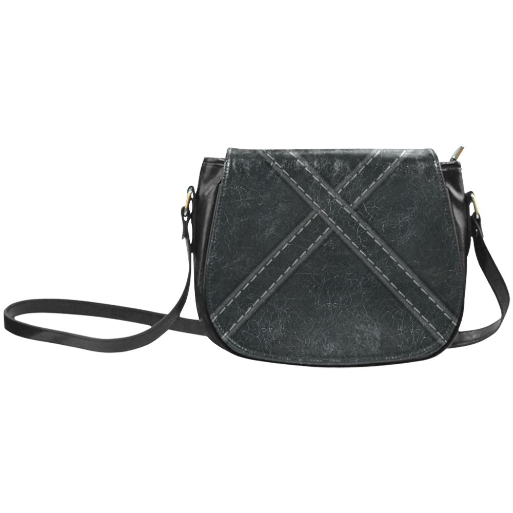 Black Crackling Pattern with Cross Stitching Classic Saddle Bag/Large (Model 1648)