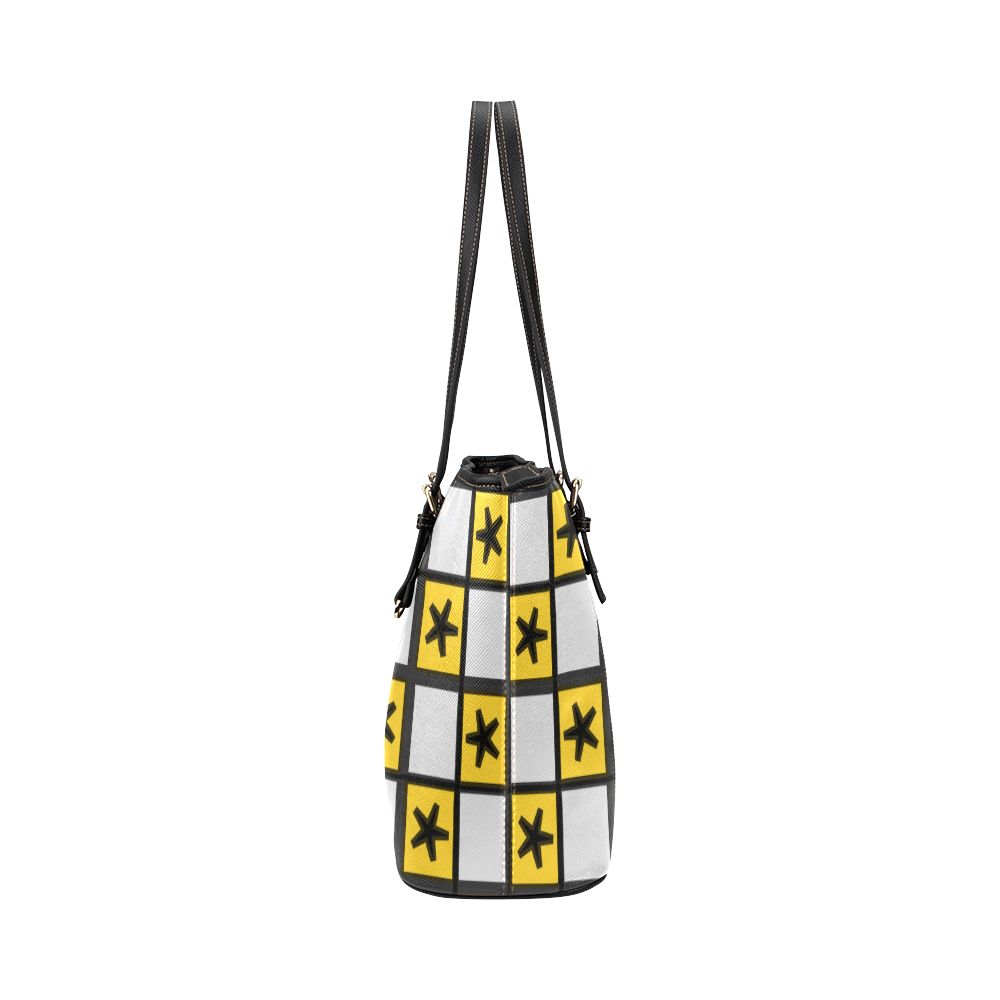 Stars in black and yellow Leather Tote Bag/Small (Model 1651)