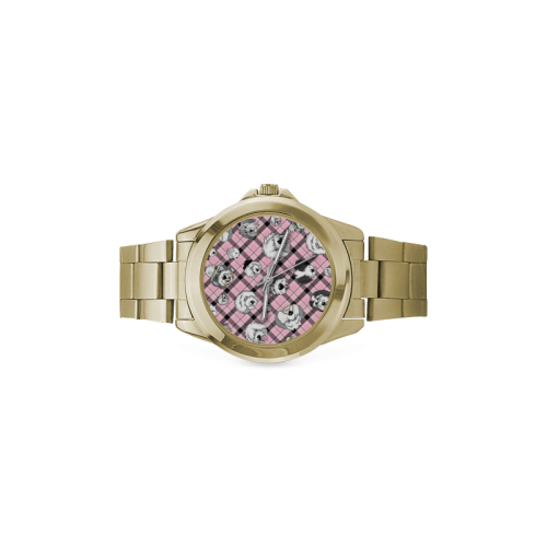Oes Faces Pink Plaid Custom Gilt Watch(Model 101)