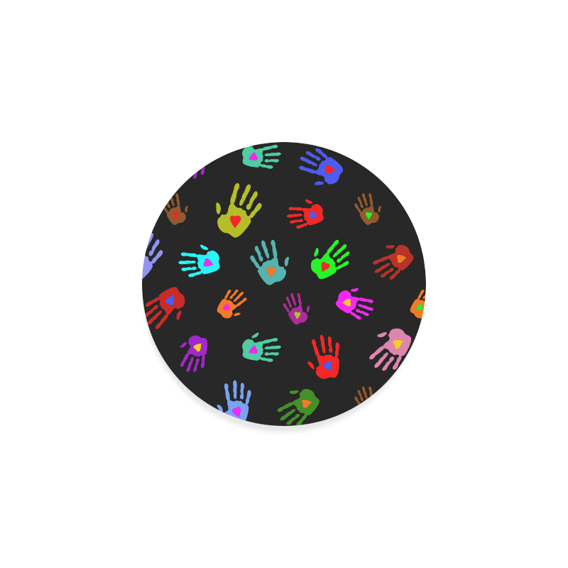 Multicolored HANDS with HEARTS love pattern Round Coaster