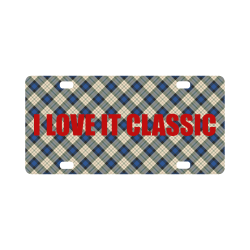 Classic Tartan Squares Fabric - blue beige Classic License Plate