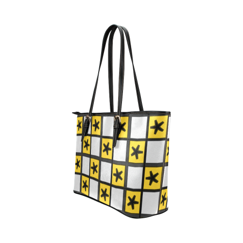 Stars in black and yellow Leather Tote Bag/Small (Model 1651)